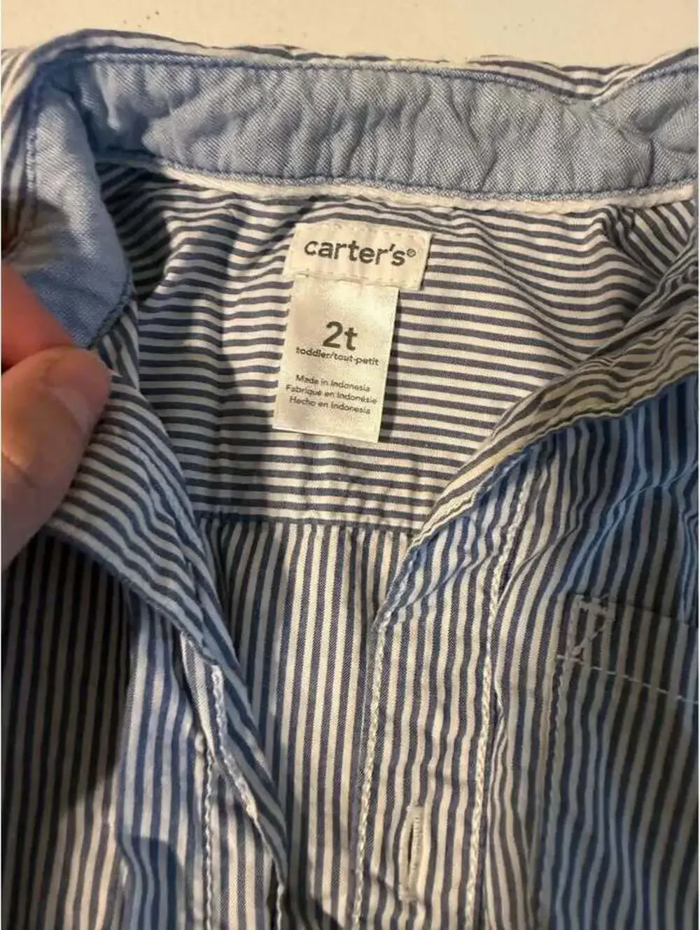 Carter's 2T Blue and White Striped Button-Down Shirt